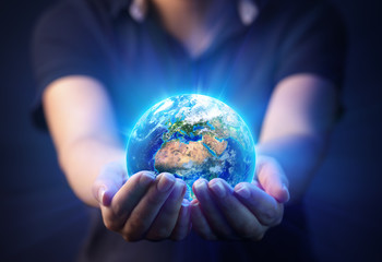 Hands Holding Planet  - Earth Day Concept - 3d Rendering - Europe And Africa elements of this image...