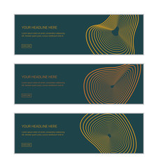 Web banner design template set consisting of abstract backgrounds made with repeated lines forming organic geometric shapes. Simple, modern vector art in yellow, orange and grey colors.