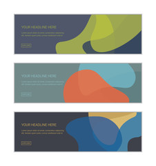 Web banner design template set consisting of abstract background patterns made with organic, geometric shapes in blue and green colors. Playful and modern vector art.