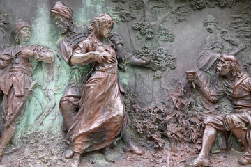 Relief on a monument of Ivan Gundulic in Dubrovnik. Scene from the ninth canto where Suncanica is...