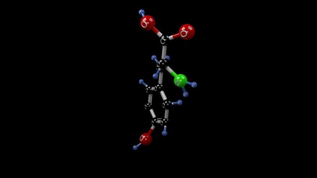 Tyrosine molecule. Molecular structure of non-essential amino acid L-tyrosine; precursor of epinephrine, thyroid hormones and melanin. Alpha channel.