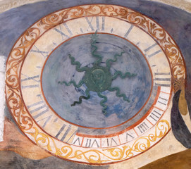 Naklejka premium Clock in the cloister of the Franciscan monastery of the Friars Minor in Dubrovnik, Croatia