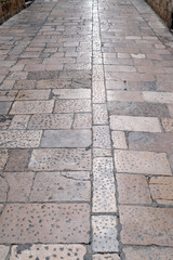 Stone blocks paved road in Dubrovnik, Croatia 