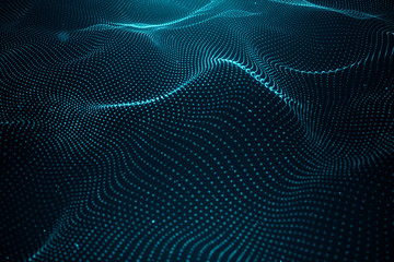 Data technology, abstract global network. Wave of particles. Abstract background, wavy surface consisting of points - big data, 3D illustration