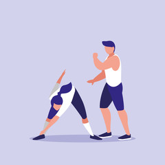 young couple performing exercise icon