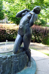 Fountain with a sculpture Elegy on Rokov perivoj in Zagreb, Croatia 