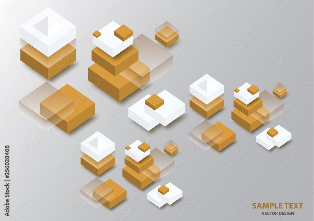 Poster blockchain concept banner. isometric blocks, cubes connect with each other and form cryptochains. ve