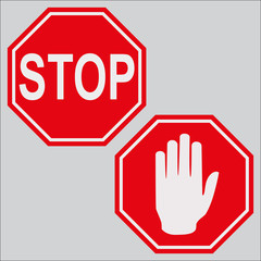 Stop sign, traffic sign stop. Hand sign. Vector illustration.