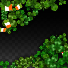Vector Clover Leaf  and Ireland Flag Isolated on Transparent Background. St. Patrick's Day Illustration. Ireland's Lucky Shamrock Poster. Invitation for Irish Concert in Pub. Tourism in Ireland.