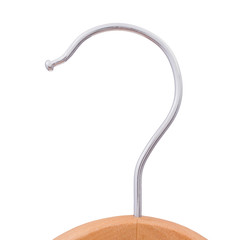 Close-up shot of metal hanger isolated on white background