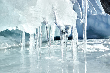 Naklejka na ściany i meble beautiful multi-colored ice, icicles. Abstract colored ice