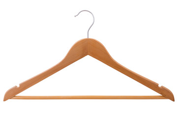 Wooden hanger isolated on white background