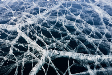 ice and cracks on the surface of Lake Baikal, Winter