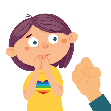 Physical bullying concept. Vector illustration about child abuse, harassment fat and body shaming, racism at school.