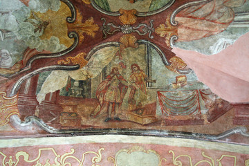 Fresco painting in parish Church of Our Lady of snow in Kamensko, Croatia