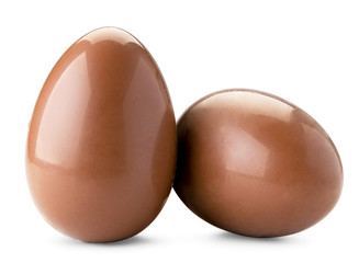 Two chocolate eggs on a white background. Isolated.