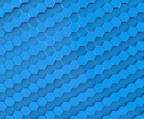 Blue hexagon honeycomb pattern background. 3D illustration