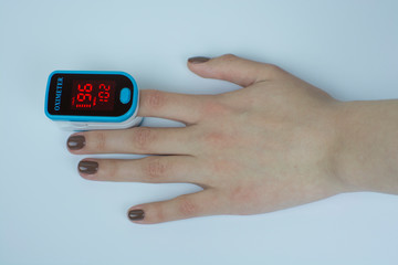 pulse oximeter hand white  background