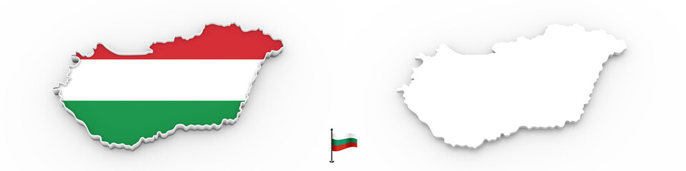 3D map of Hungary white silhouette and flag