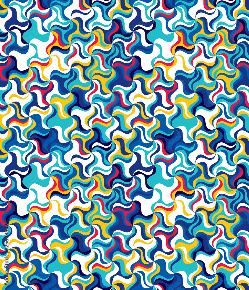 Poster seamless pattern with rotating figures. optical illusion of movement of forms in space.