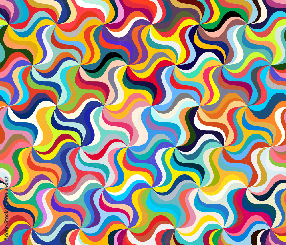 Poster seamless pattern with rotating figures. optical illusion of movement of forms in space.