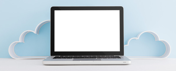 Office desk with laptop mock up.