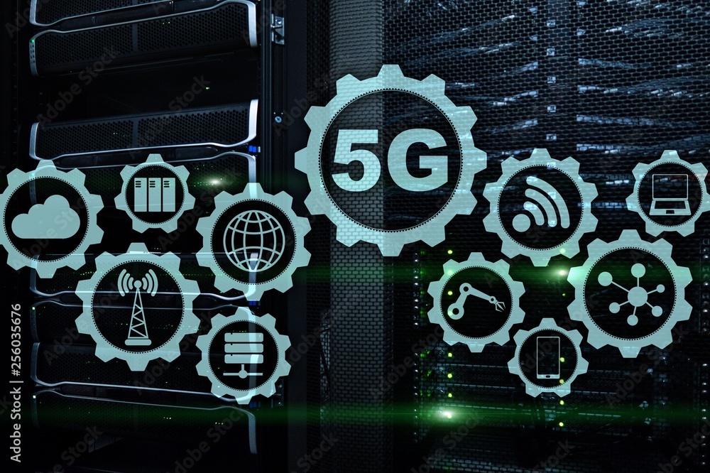 Wall mural 5g network, 5g internet connection concept in digital background. smart communication network concep