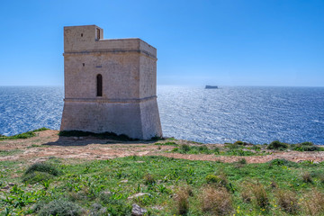 Fototapeta na wymiar Watchtower built Hamrija Tower at west coast of Malta