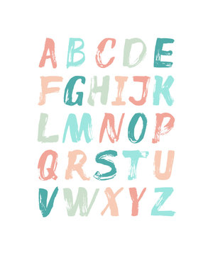 Hand drawn alphabet with brush texture
