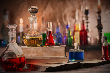 Magic potion, ancient books and candles