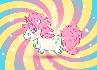 Unicorn with stars in kawaii style