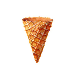 Watercolor Waffle cone empty on a white background. Ice cream cone. Illustration for design, print or background