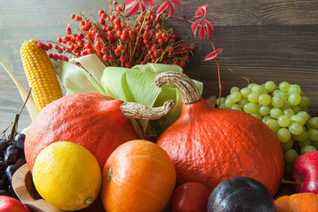 Autumn harvest: plenty of fresh fruits and vegetables