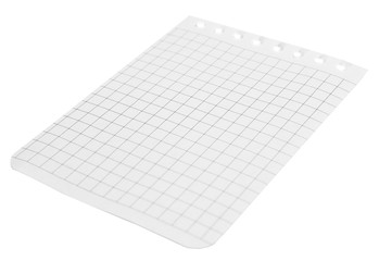 One blank paper sheet of a notebook (squared), isolated on white background