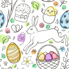 Easter pattern with eggs and rabbit