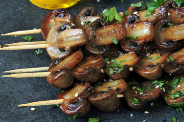 Spiced mushroom skewers.