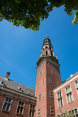 Fototapeta na wymiar town hall of Leiden against blue sky, The Netherlands