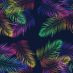 tropical sprout leaves palmf neon flowers