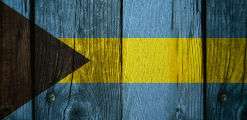 Flag of the Bahamas, background wood, dirty,  illustration.