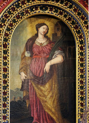 Obraz premium St. Barbara, a virgin and a martyr, a protector of miners and a good death, altarpiece in the Church of the Saint Barbara in Velika Mlaka, Croatia