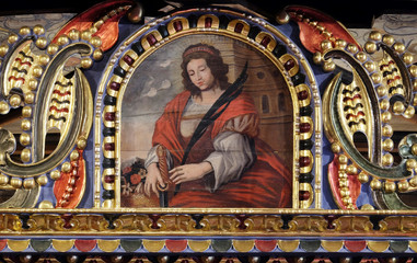 St. Barbara, a virgin and a martyr, a protector of miners and a good death, altarpiece in the...