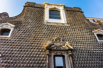 Facade of the church Gesu Nuovo of Naples with pyramidal extrusions