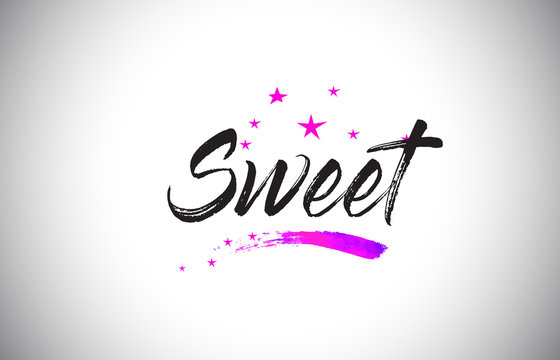 Sweet Handwritten Word Font with Vibrant Violet Purple Stars and Confetti Vector.