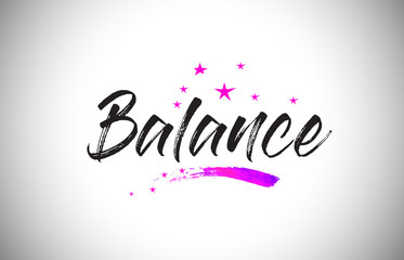 Balance Handwritten Word Font with Vibrant Violet Purple Stars and Confetti Vector.