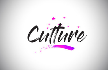 Culture Handwritten Word Font with Vibrant Violet Purple Stars and Confetti Vector.