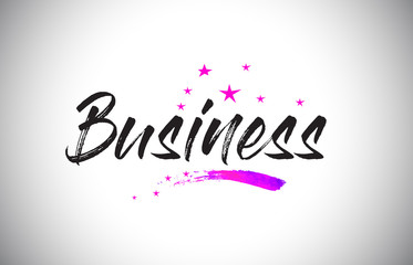 Business  Handwritten Word Font with Vibrant Violet Purple Stars and Confetti Vector.
