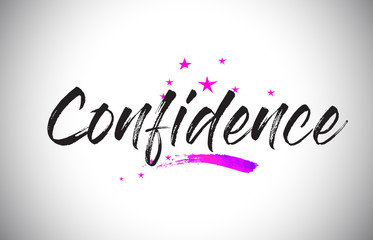 Confidence Handwritten Word Font with Vibrant Violet Purple Stars and Confetti Vector.