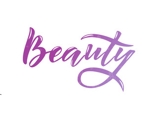 Beauty hand lettering logo. Design print for t-shirt, notebook, diary, sticker, banner, poster, magazines, beauty shop, beauty salon. Vector illustration on colorful  background. 