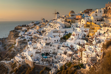 Santorini in Greece in summer hot sunset weather