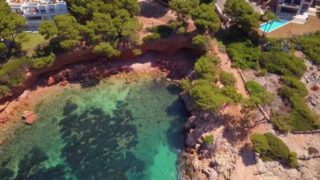 Aerial view of Beautiful bay in Andratx Mallorca. Aerial view of clear water and beautiful clifs in Mallorca, Spain. Balearic islands.